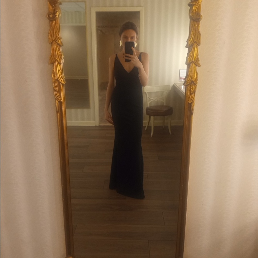 Formal black strapless maxi dress